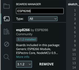 Install ESP8266 in the Arduino IDE Boards manager