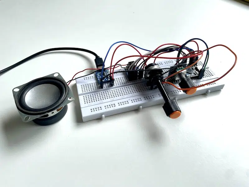 ESP32 Internet Radio set up on the breadboard