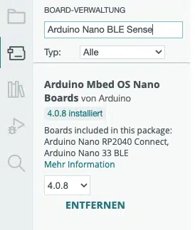 Install the Arduino Nano BLE Sense in the IDE