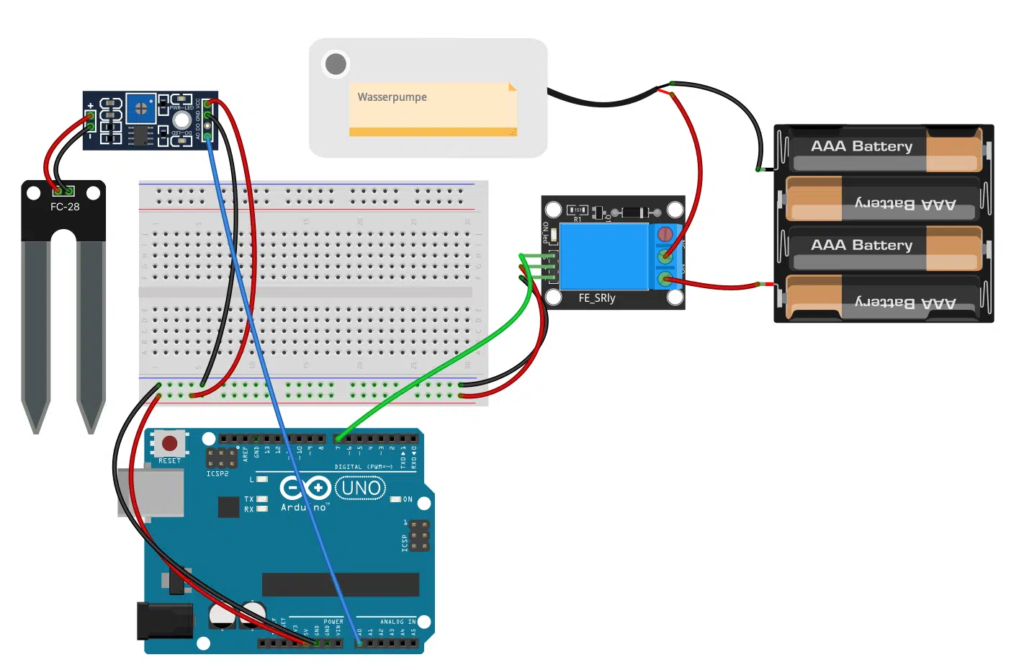 Setup of the automatic plant watering with an Arduino UNO