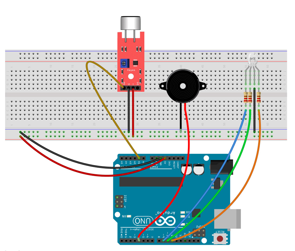 Connection diagram for the fully assembled Arduino Alarm System