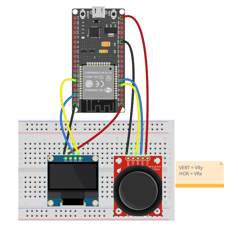 Connection diagram for Snake on the ESP32