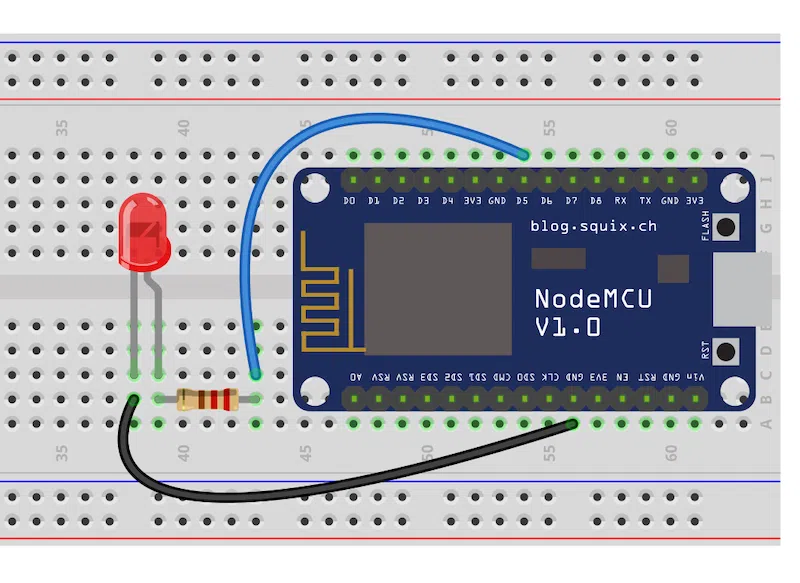 Diagram on how to connect an LED to the ESP8266