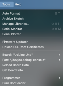 Arduino IDE Tools Menu